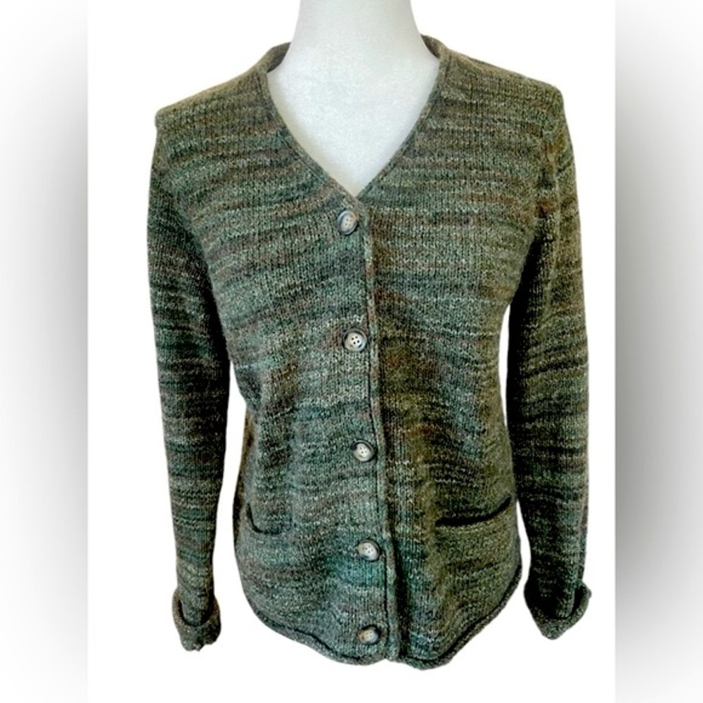 Evan Picone Vintage Wool-Blend Beautiful Green Knit Button Up Cardigan- Small
